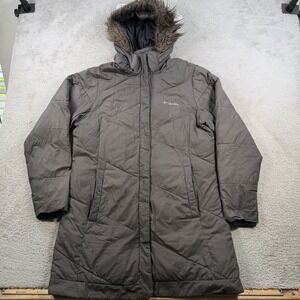 Columbia Parka Jacket Womens Large Brown Puffer Fur Hooded Insulated Outdoor